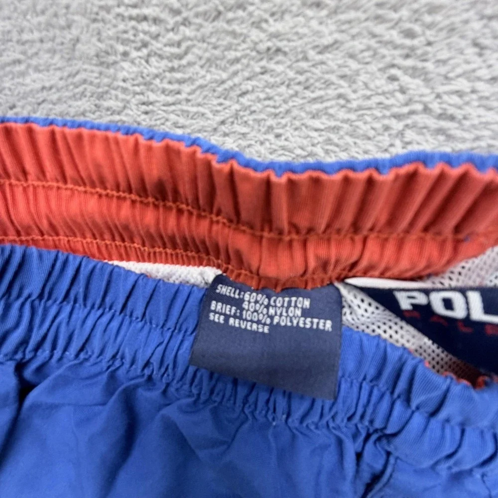 Vintage Polo Sport Swim Shorts Mens L Blue Colorblock Lined Built-In Brief Cargo